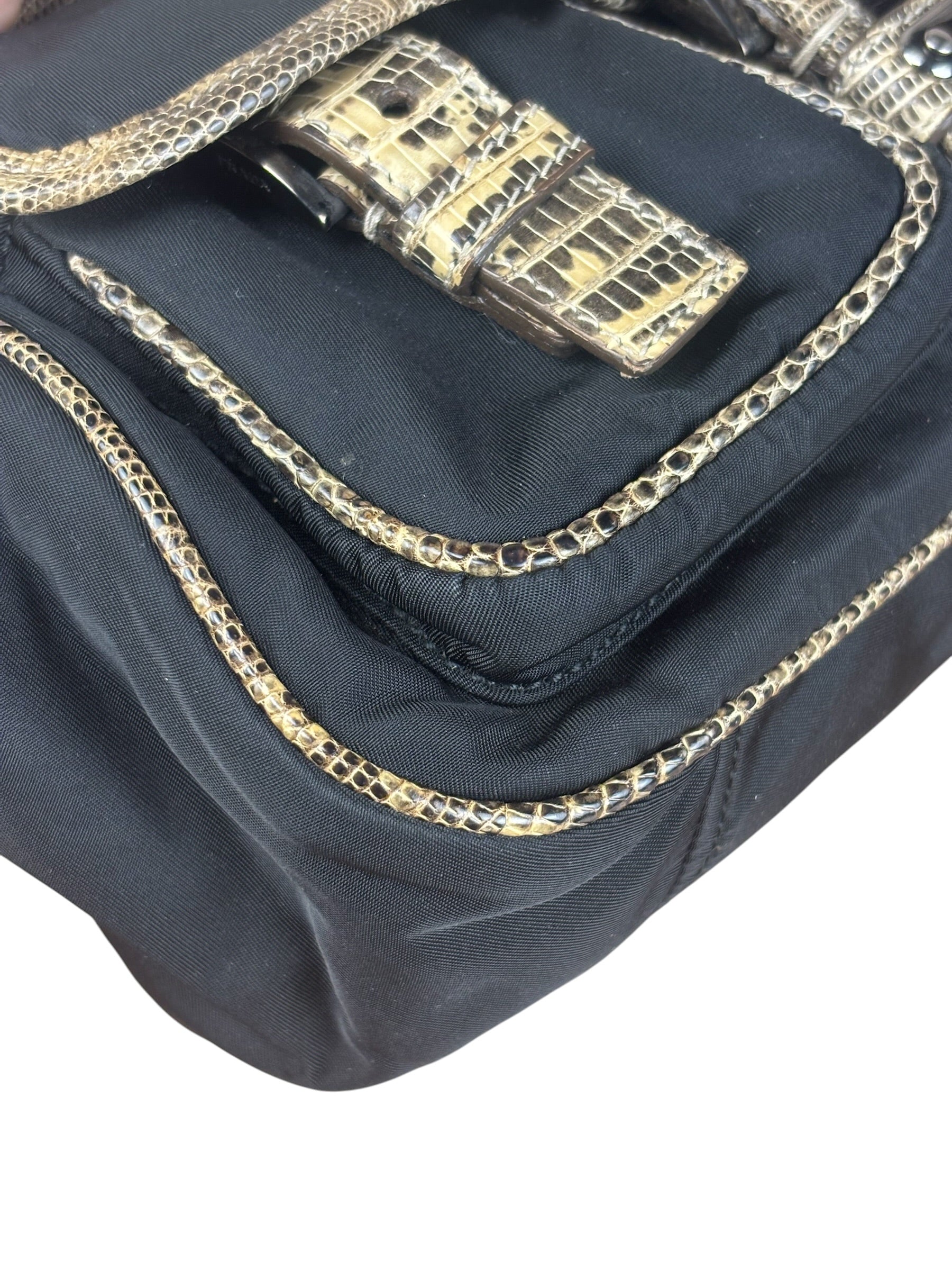 Prada Vintage Tessuto Lucertola Black Lizard Shoulder Bag