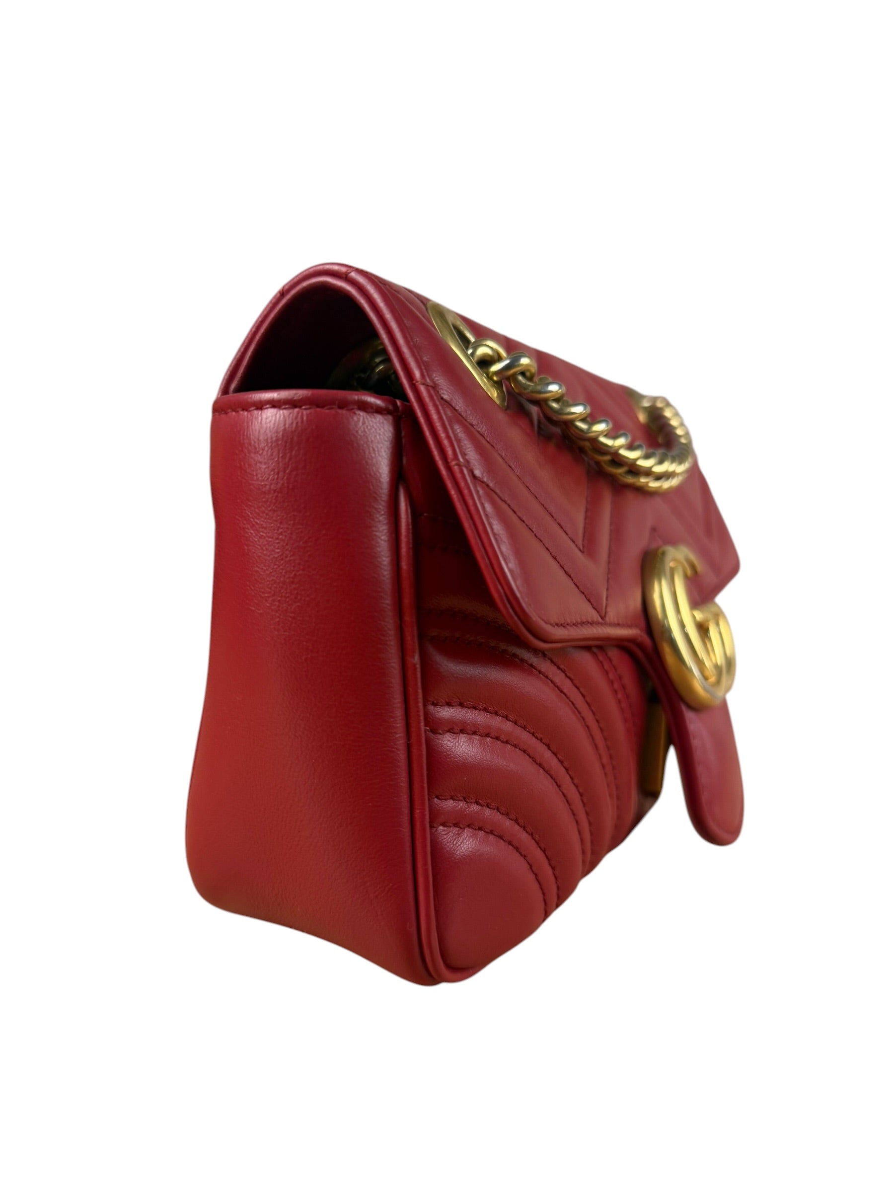Gucci GG Red Marmont Matelasse Shoulder Bag