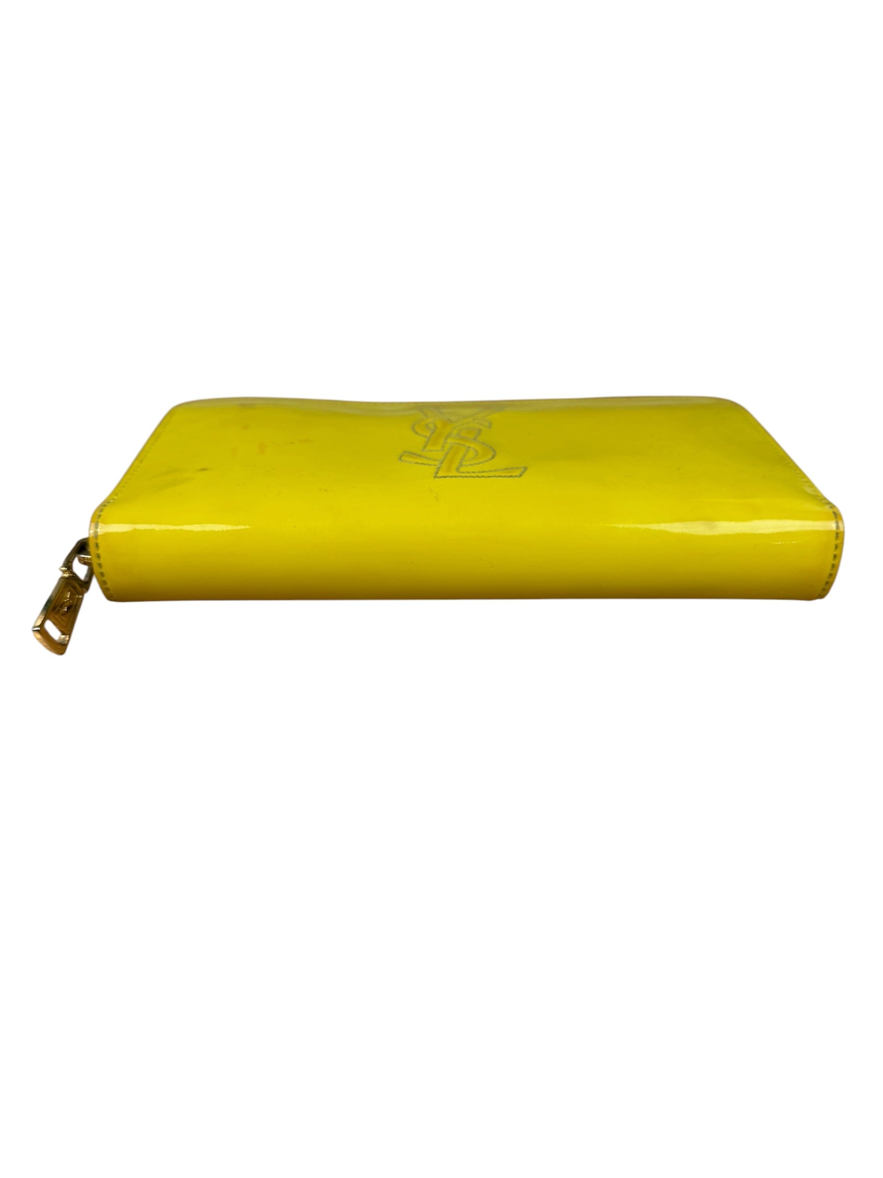 Yves Saint Laurent Yellow Patent Leather Zip-Around Long Wallet