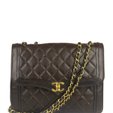 Chanel Vintage Brown V-Flap Border Shoulder Bag