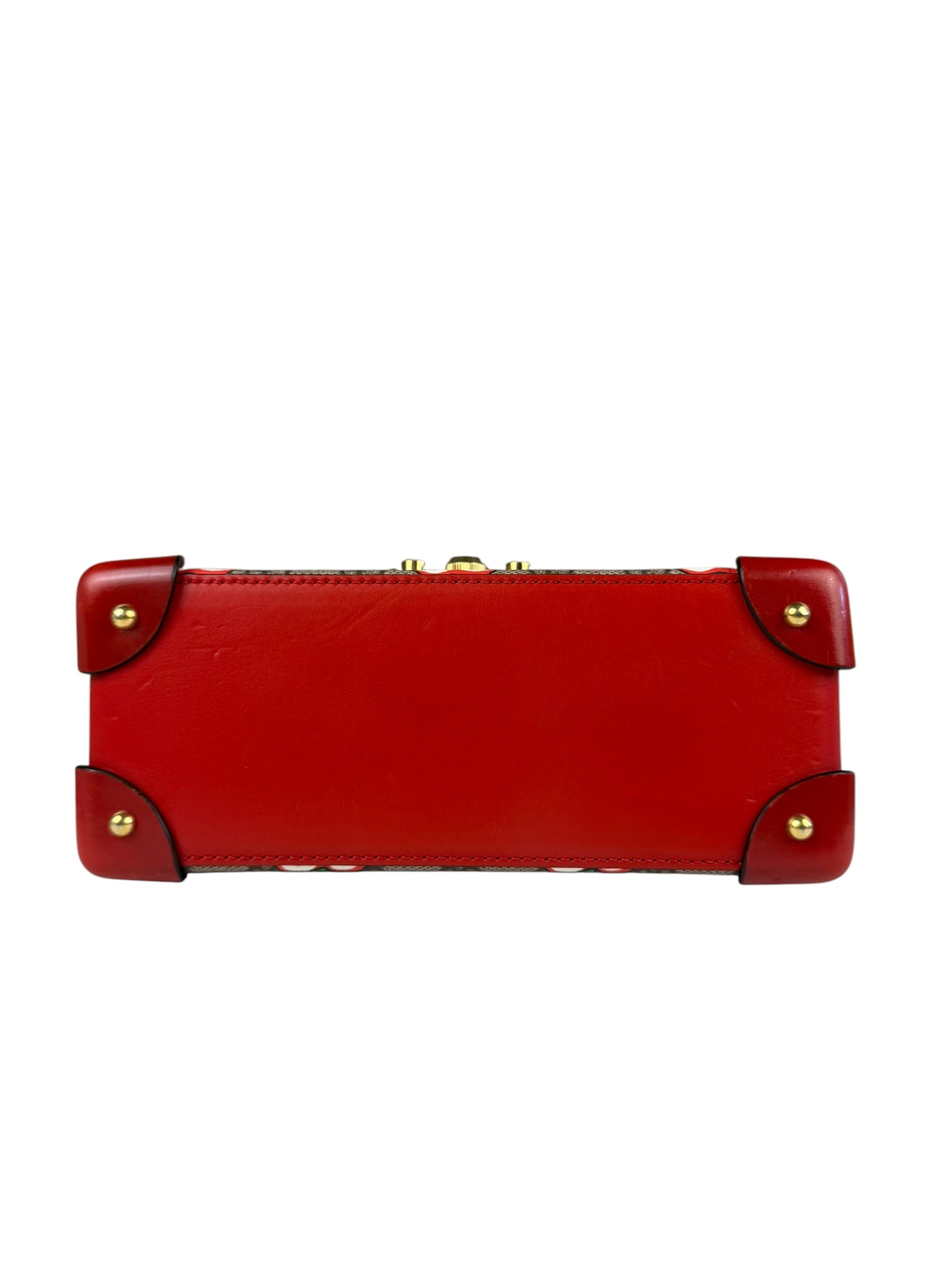 Gucci Red/Beige Leather GG Apple Print Padlock Bamboo Handbag