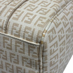 Fendi Beige Leather Trim Zucca Boston Bag