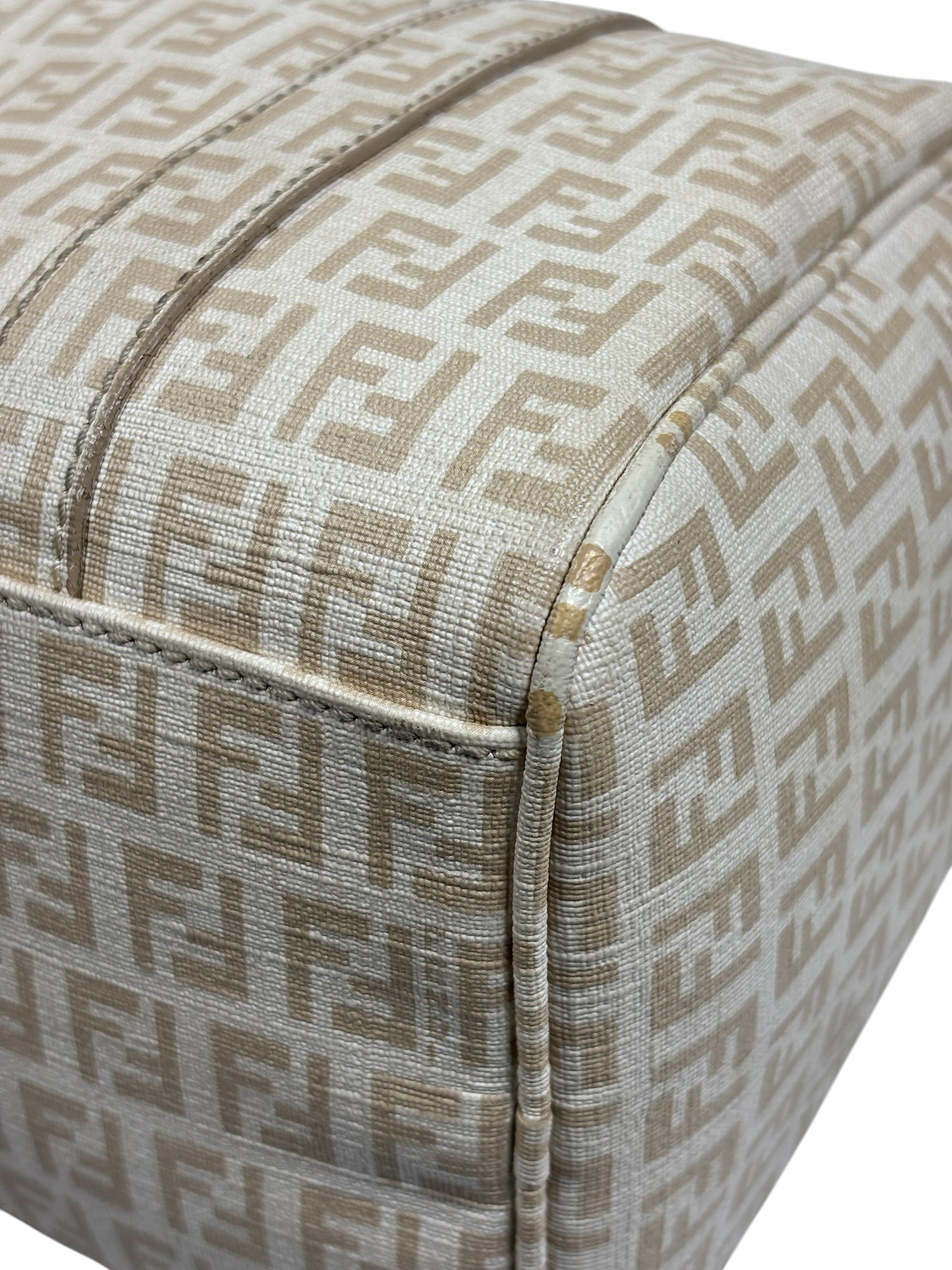 Fendi Beige Leather Trim Zucca Boston Bag
