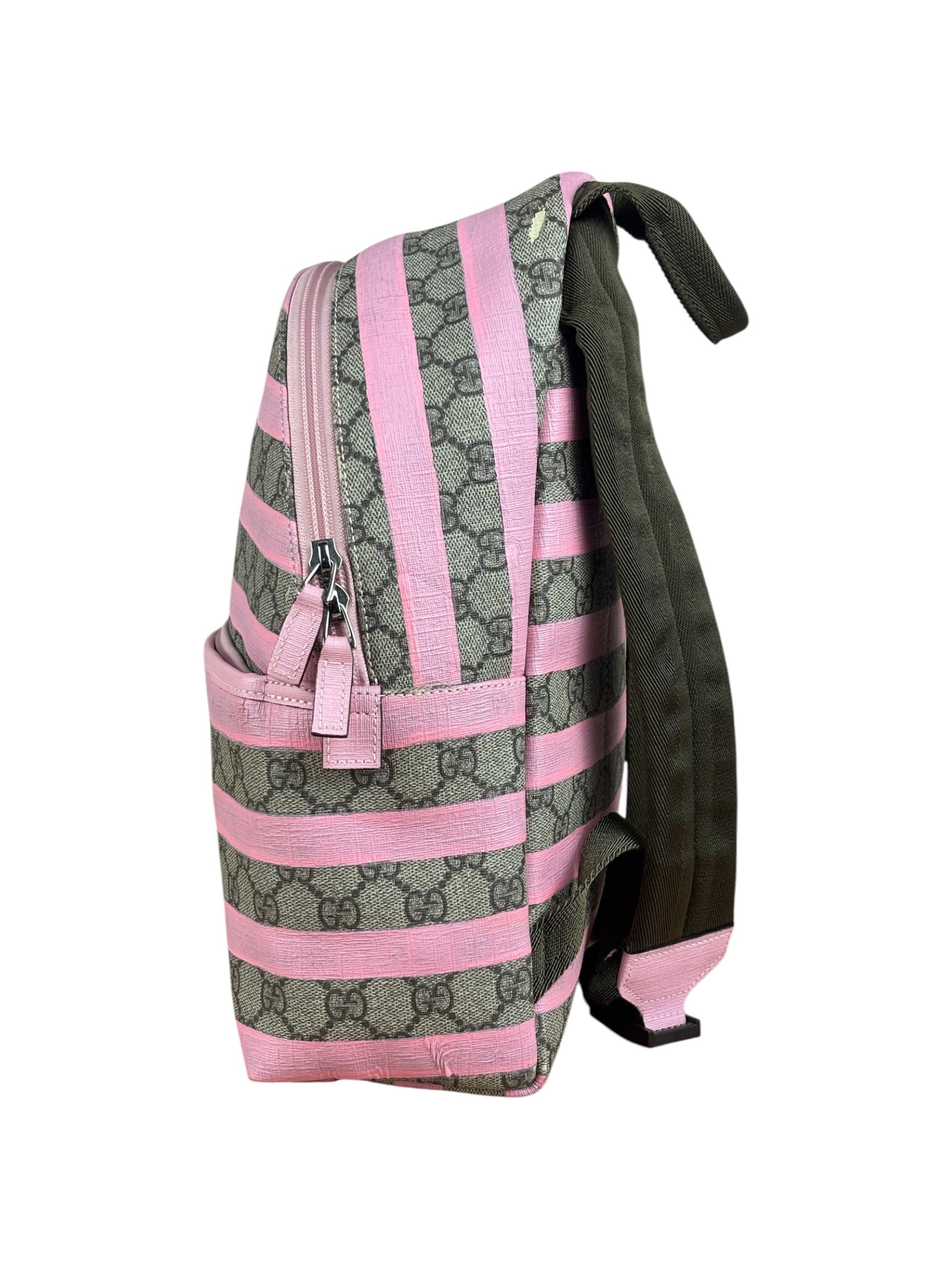 Gucci Pink Stripped Kids GG Supreme Canvas Backpack