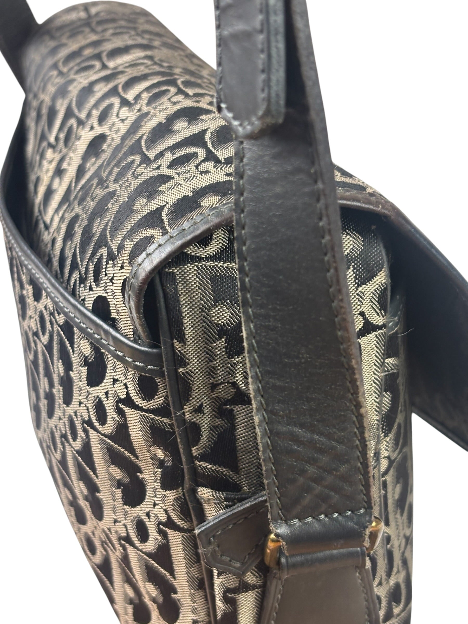 Christian Dior Vintage Black Leather Trim Trotter Crossbody Bag