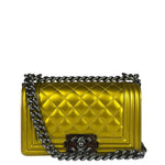 Chanel Metallic Yellow Quilted Patent Leather Mini Boy Flap Bag 2014