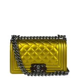 Chanel Metallic Yellow Quilted Patent Leather Mini Boy Flap Bag 2014
