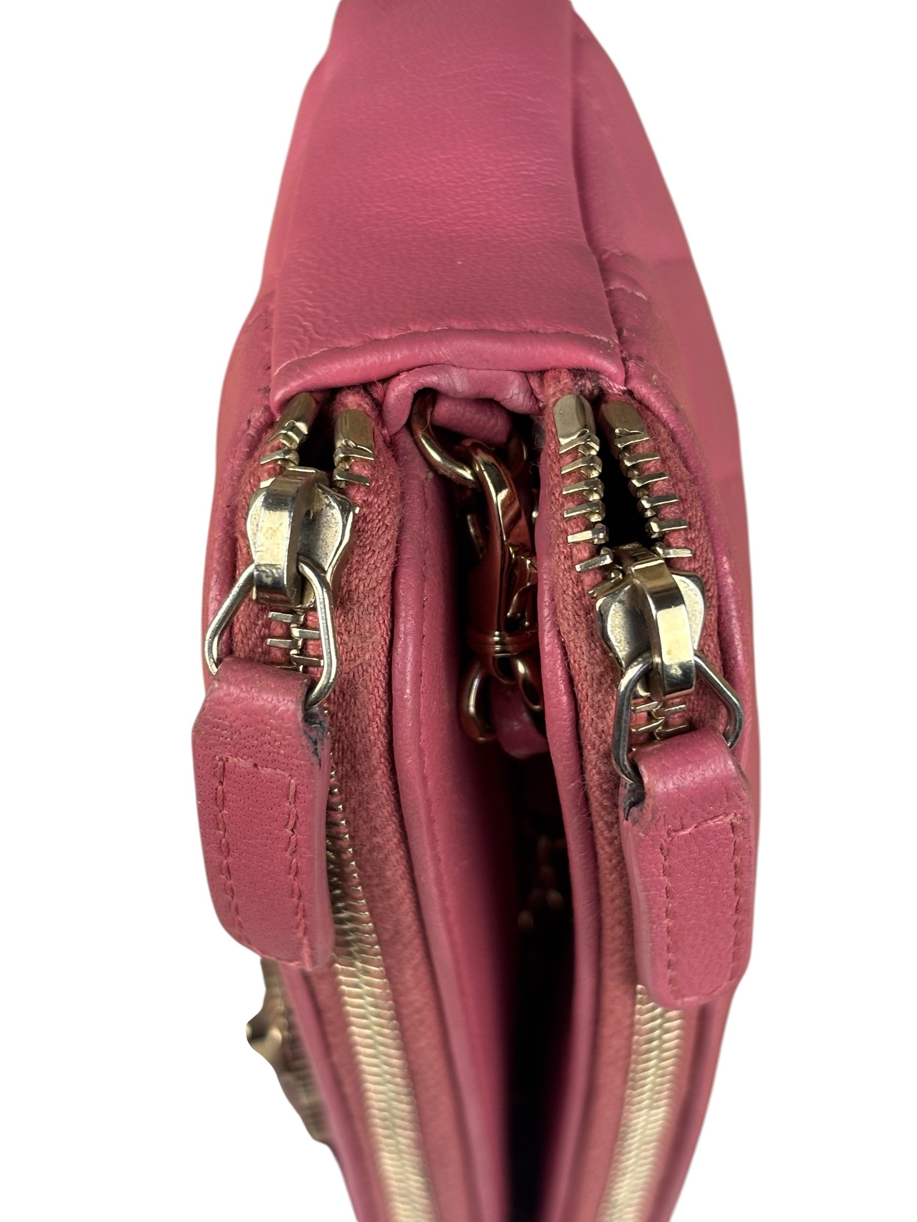Chanel Pink Quilted Leather Zip Wallet on Chain Bag 2018