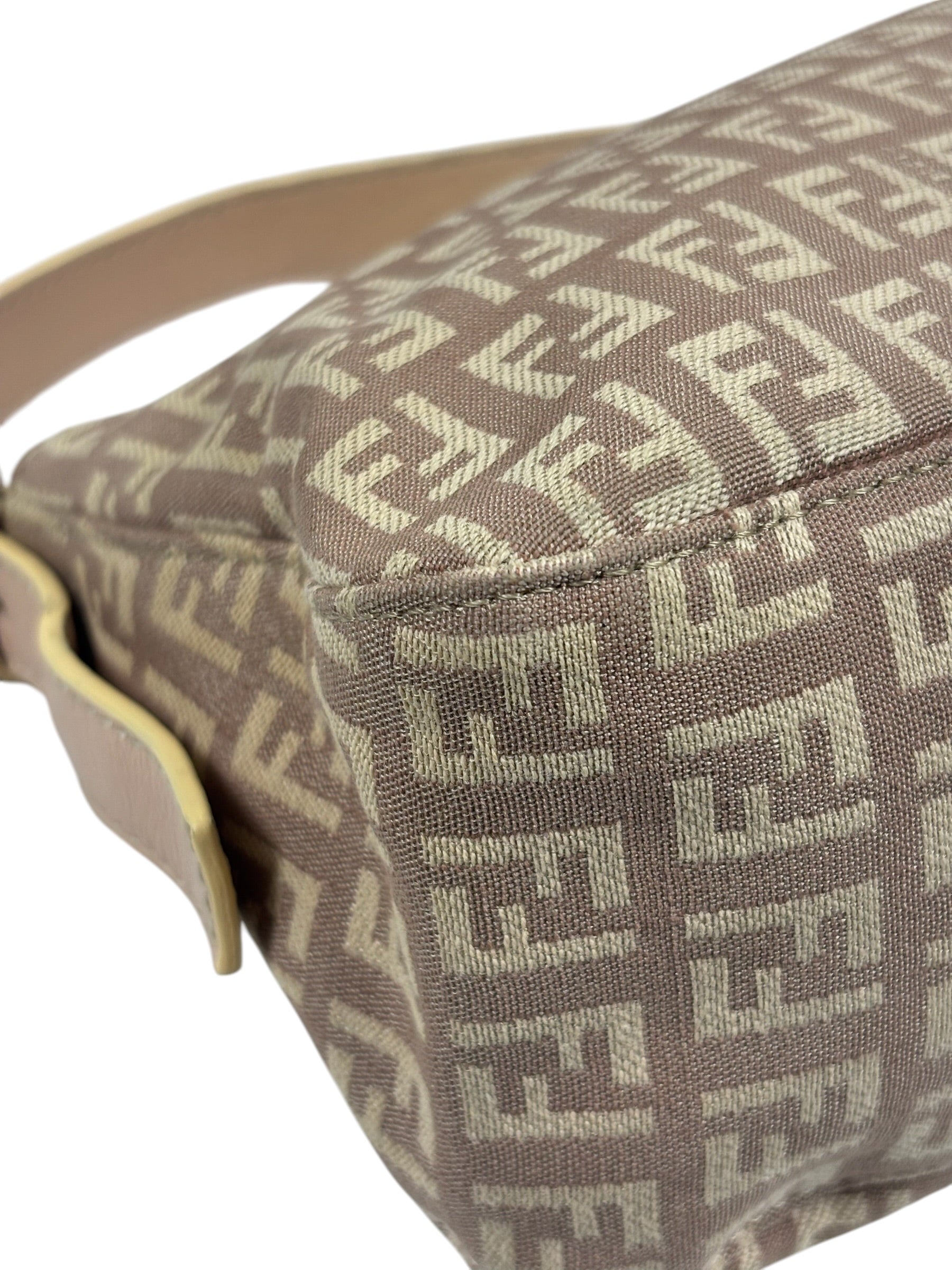 Fendi Rose Beige  Leather Trim Zucca Baguette