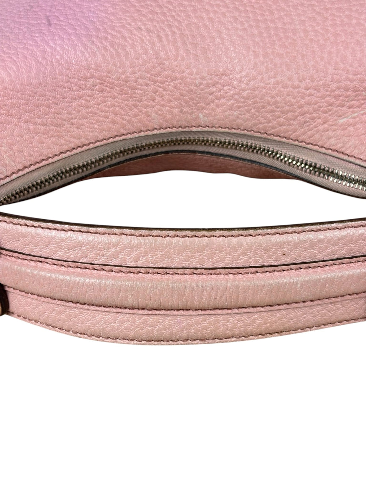 Gucci Pink Pebbled Leather Bamboo Ring Medium Hobo Bag