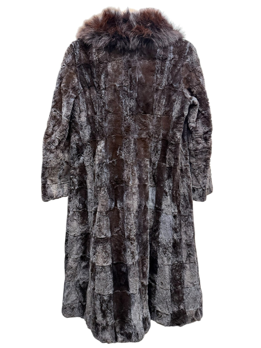 Vintage Emba Brown Mink Trim Persian Lamb Fur Long Coat