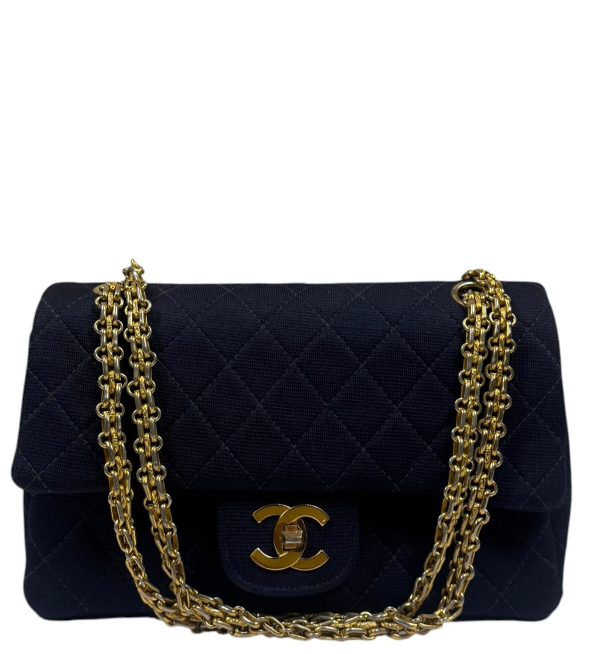 Chanel Navy Quilted Denim Double Flap Bag