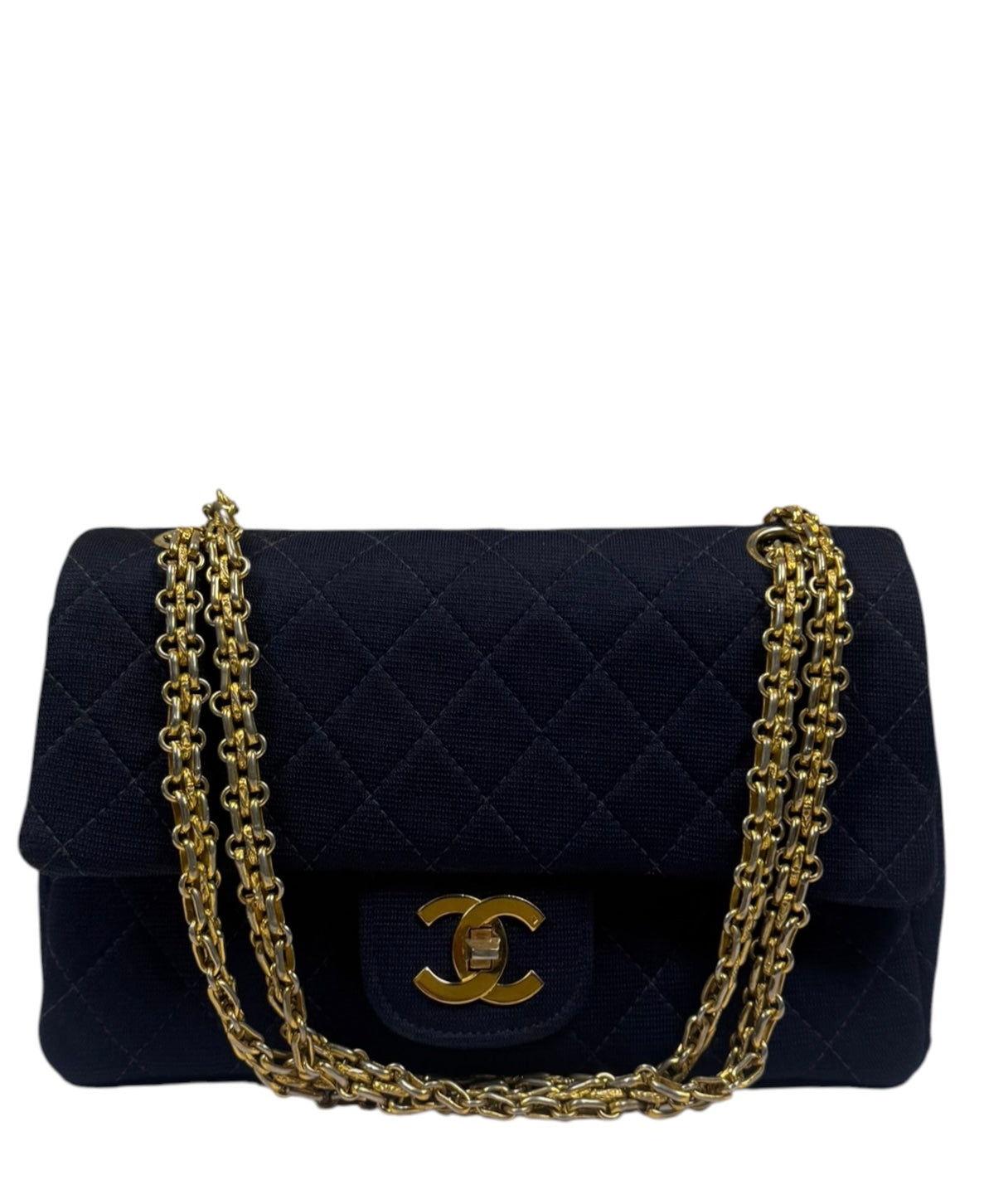 Chanel Navy Quilted Denim Double Flap Bag