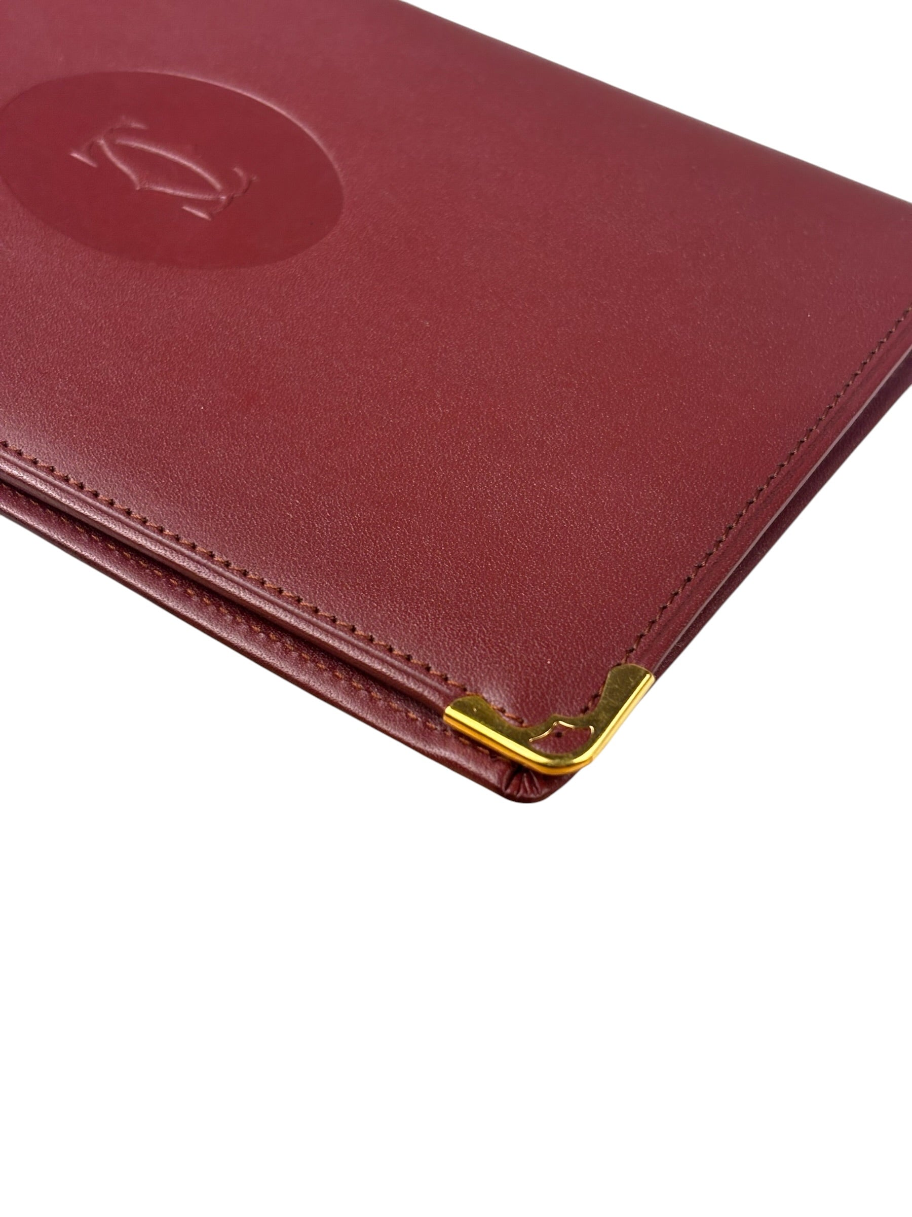 Cartier Vintage Burgundy Leather Bordeaux Bi-Fold Long Wallet