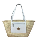 Versace Large White Raffia/Leather Shoulder Tote