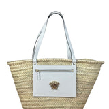 Versace Large White Raffia/Leather Shoulder Tote