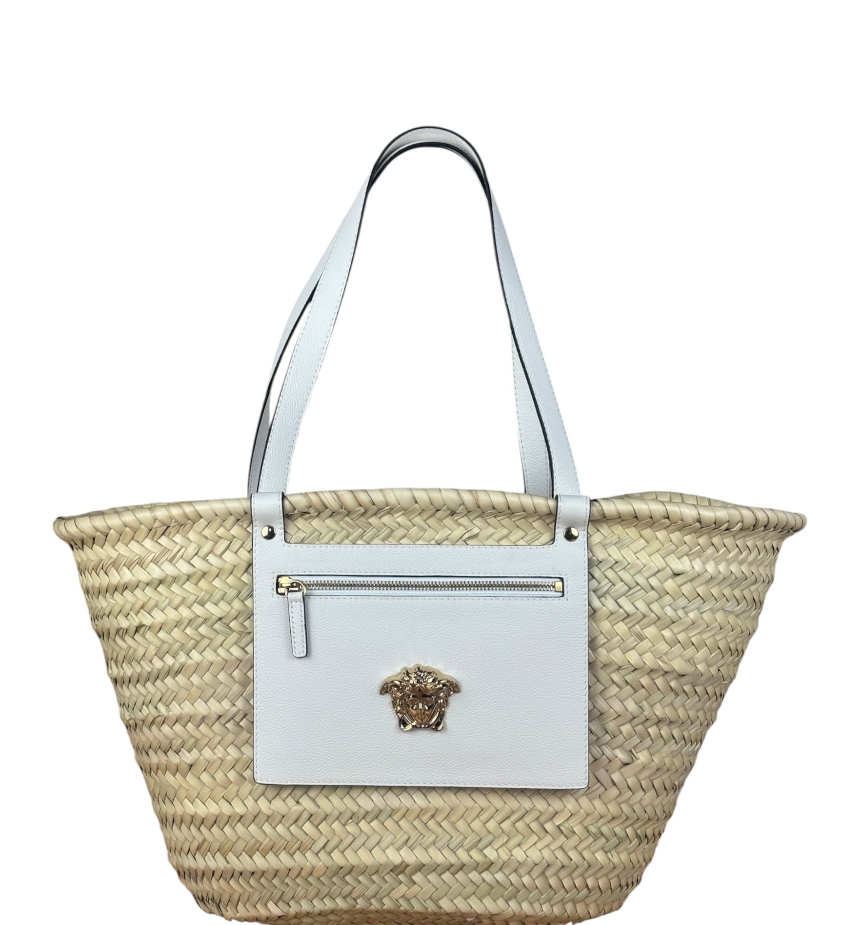 Versace Large White Raffia/Leather Shoulder Tote
