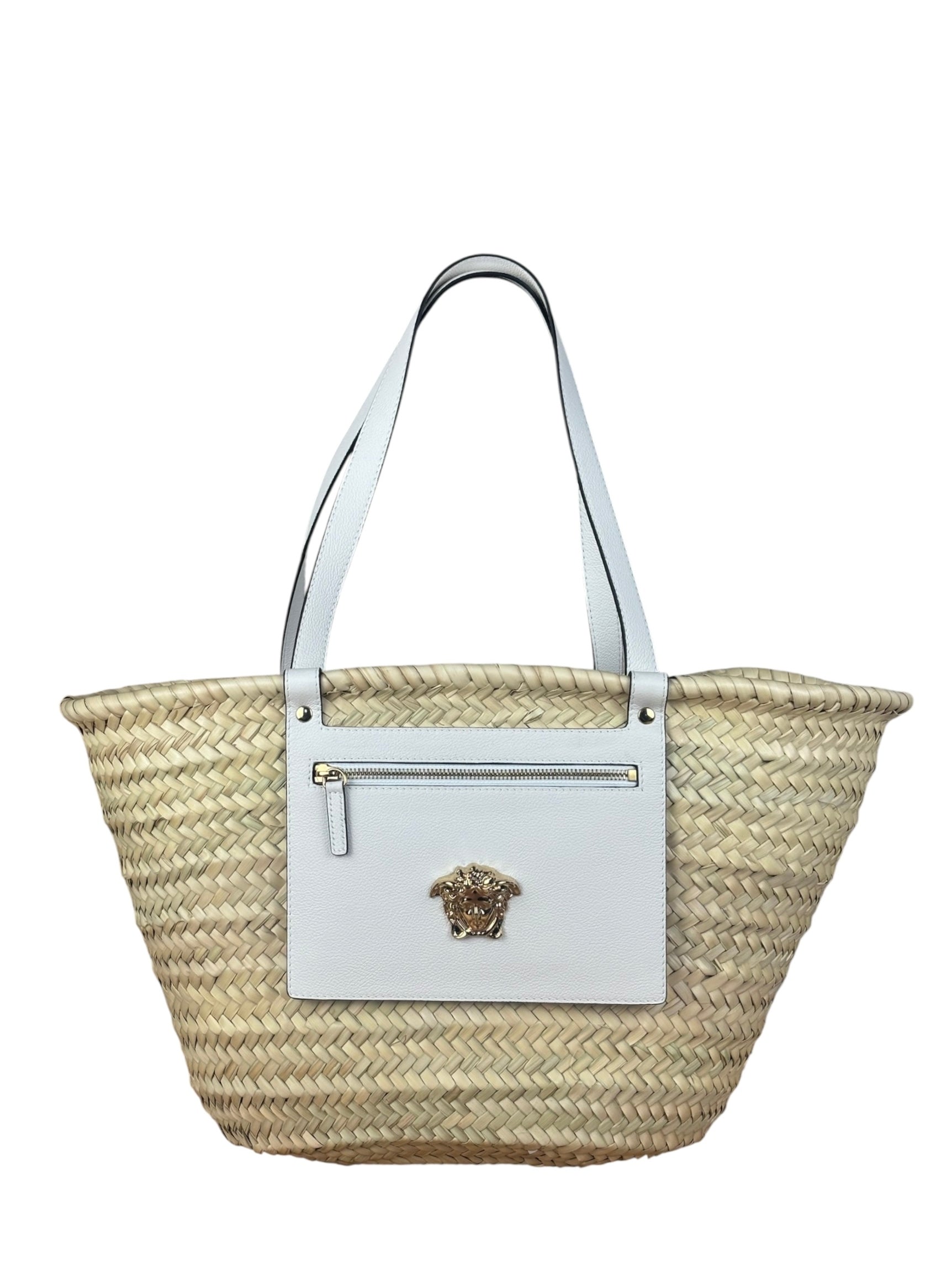 Versace Large White Raffia/Leather Shoulder Tote