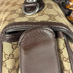 Gucci Brown Leather Trim GG Bamboo Handle Two-Way Bag