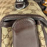 Gucci Brown Leather Trim GG Bamboo Handle Two-Way Bag