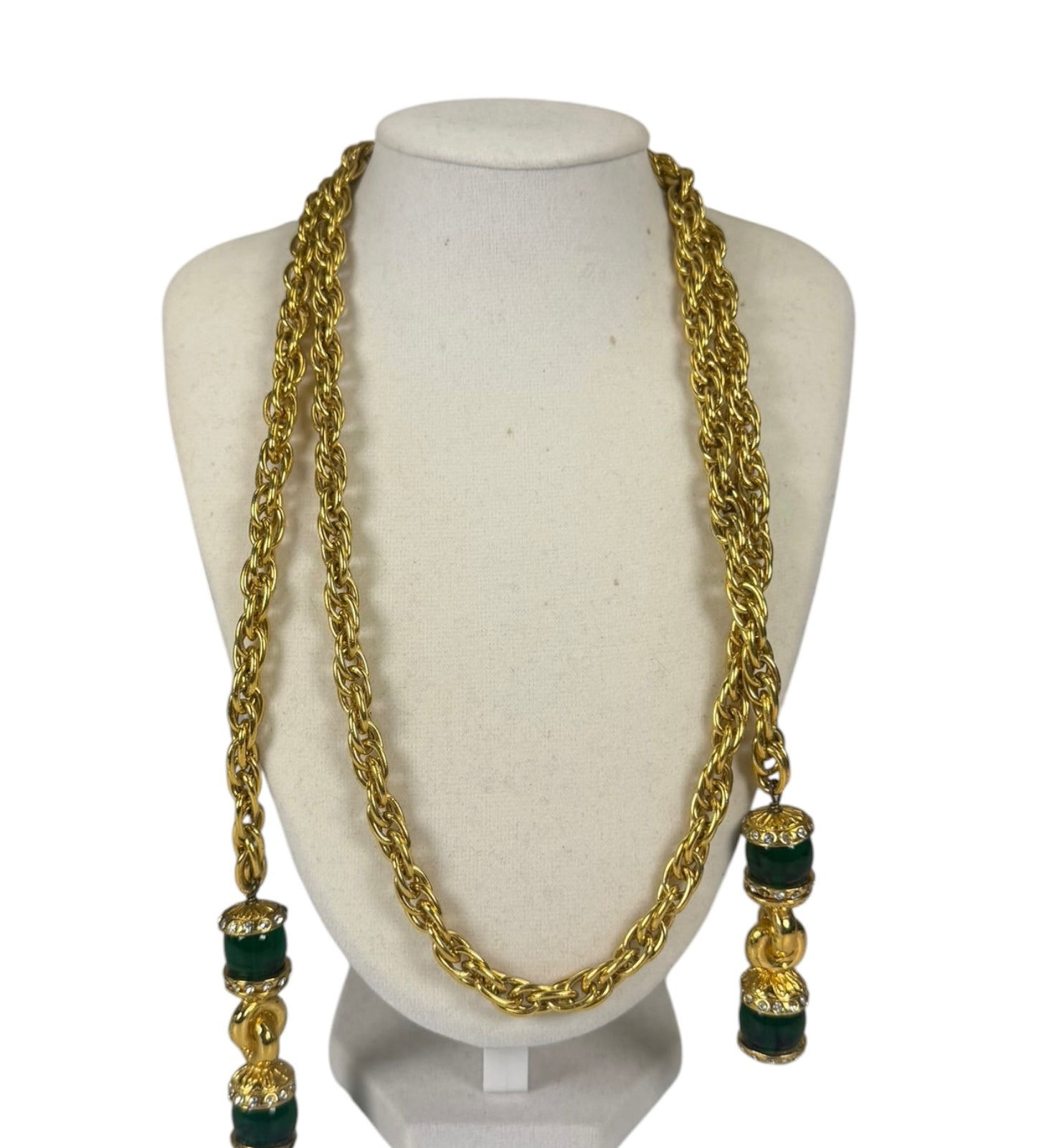 Chanel Green Gripoix Rhinestone Lariat Necklace