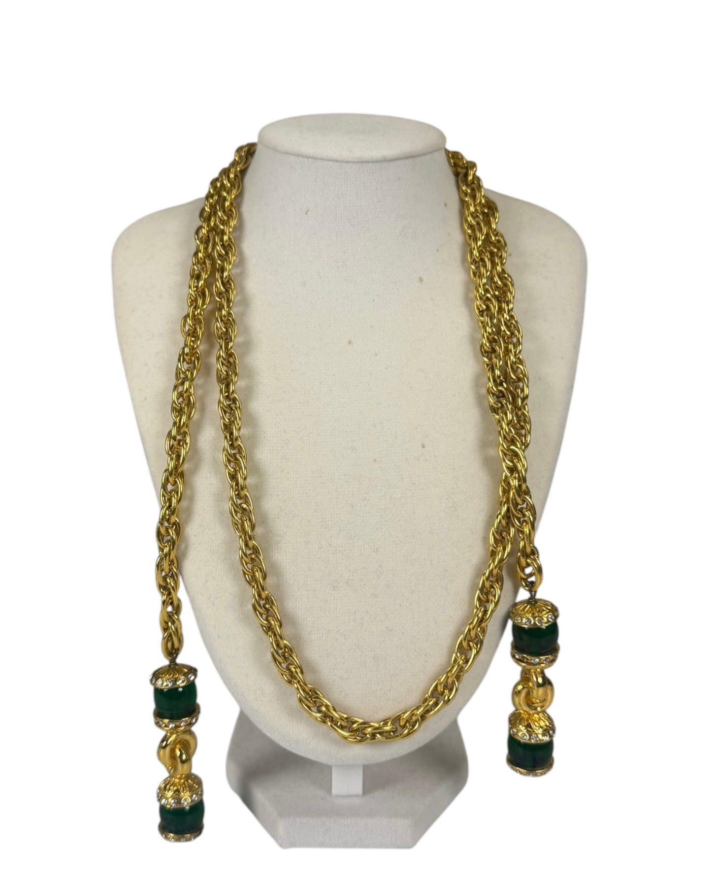 Chanel Green Gripoix Rhinestone Lariat Necklace