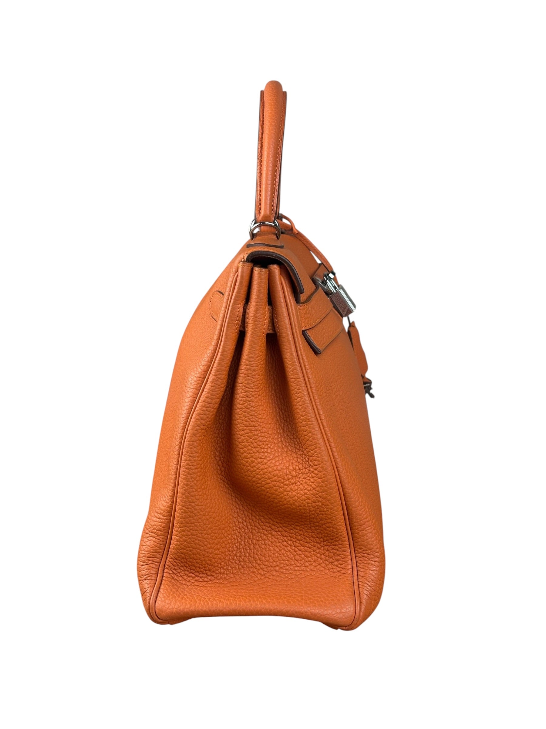 Hermes 2011 Orange Togo Leather Palladium Kelly 35