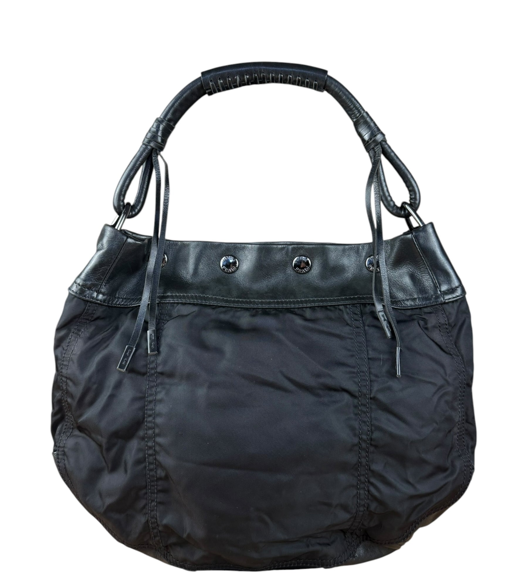 Prada Vintage Black Nylon/Leather Shoulder Bag