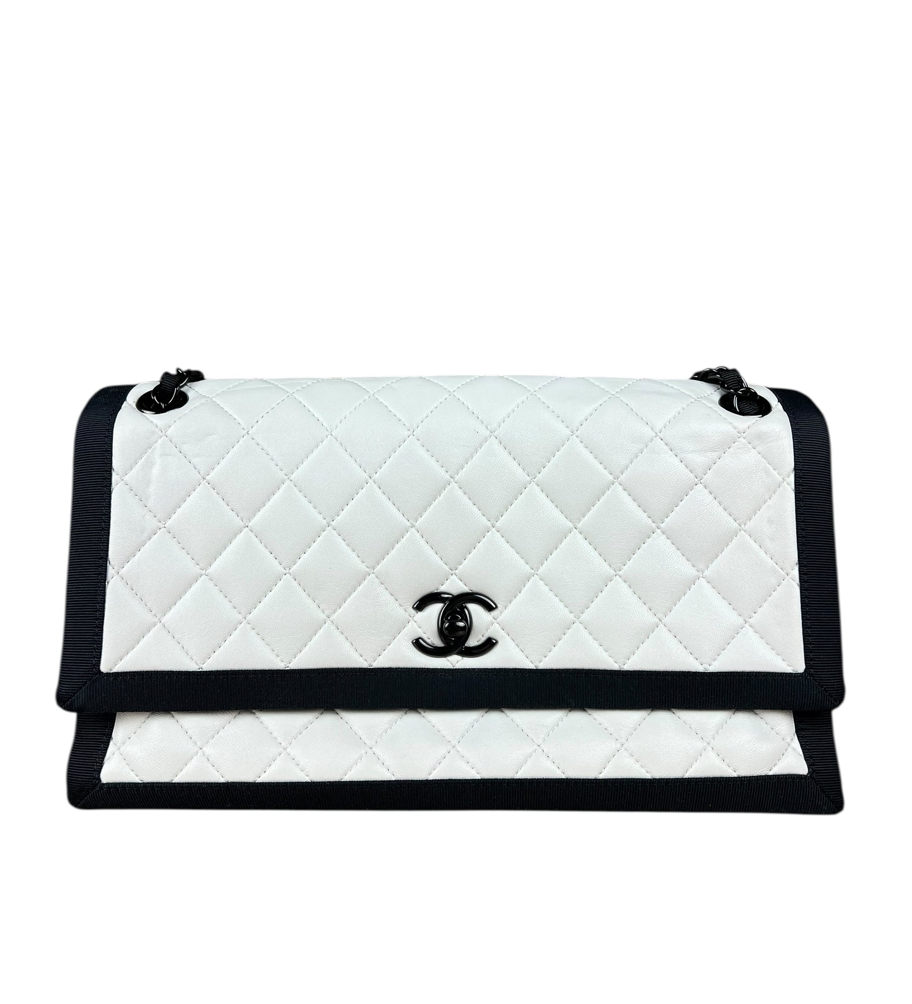 Chanel Quilted Two Tone Leather Flap Bag White