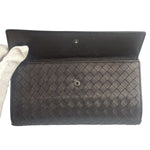 Bottega Veneta Brown Leather Woven Intrecciato Bi-Fold Continental Wallet