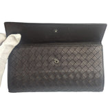 Bottega Veneta Brown Leather Woven Intrecciato Bi-Fold Continental Wallet