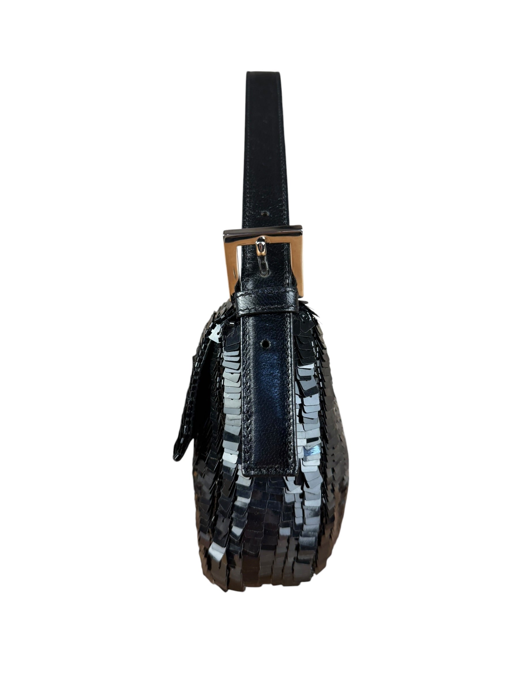 Fendi Vintage Black Sequin Baguette Shoulder Bag
