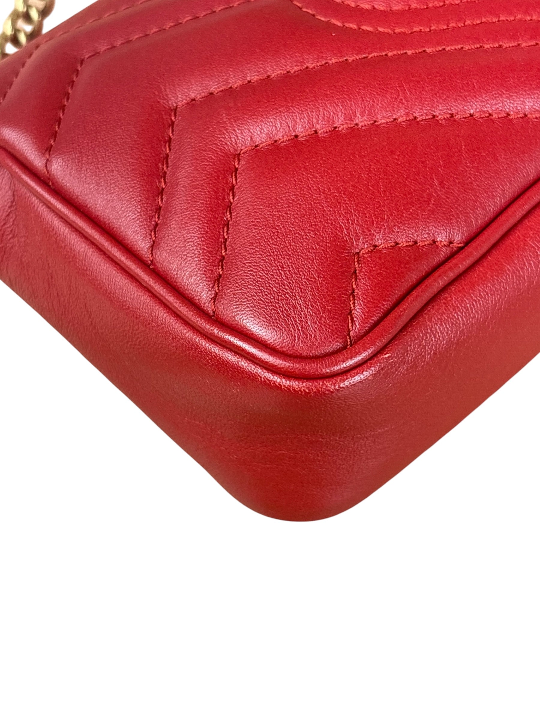 Gucci Red Chevron Quilted Matelasse Mini Leather Shoulder Bag