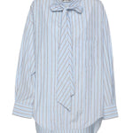 Balenciaga Oversized Striped Back Logo Button Down Shirt