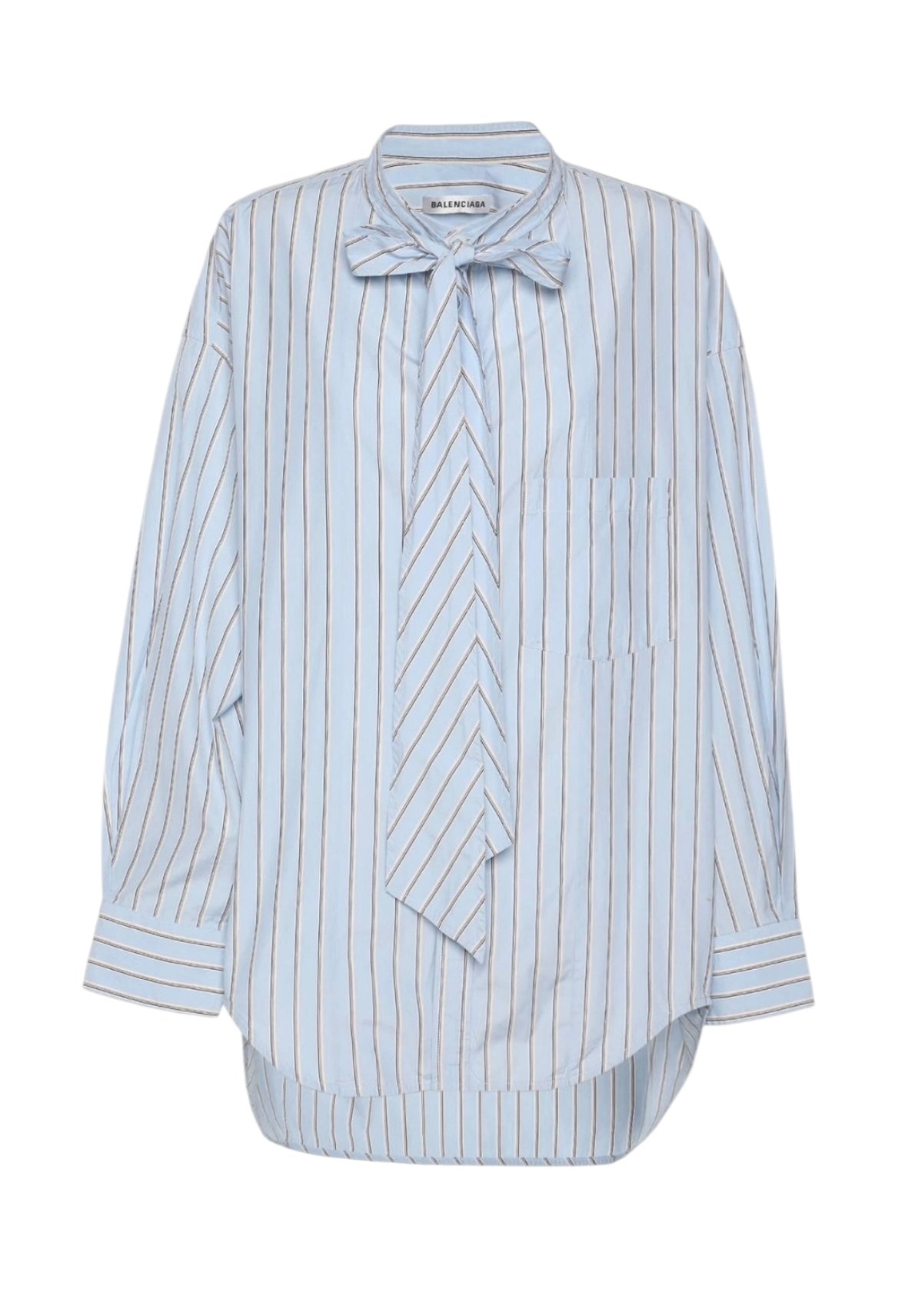Balenciaga Oversized Striped Back Logo Button Down Shirt