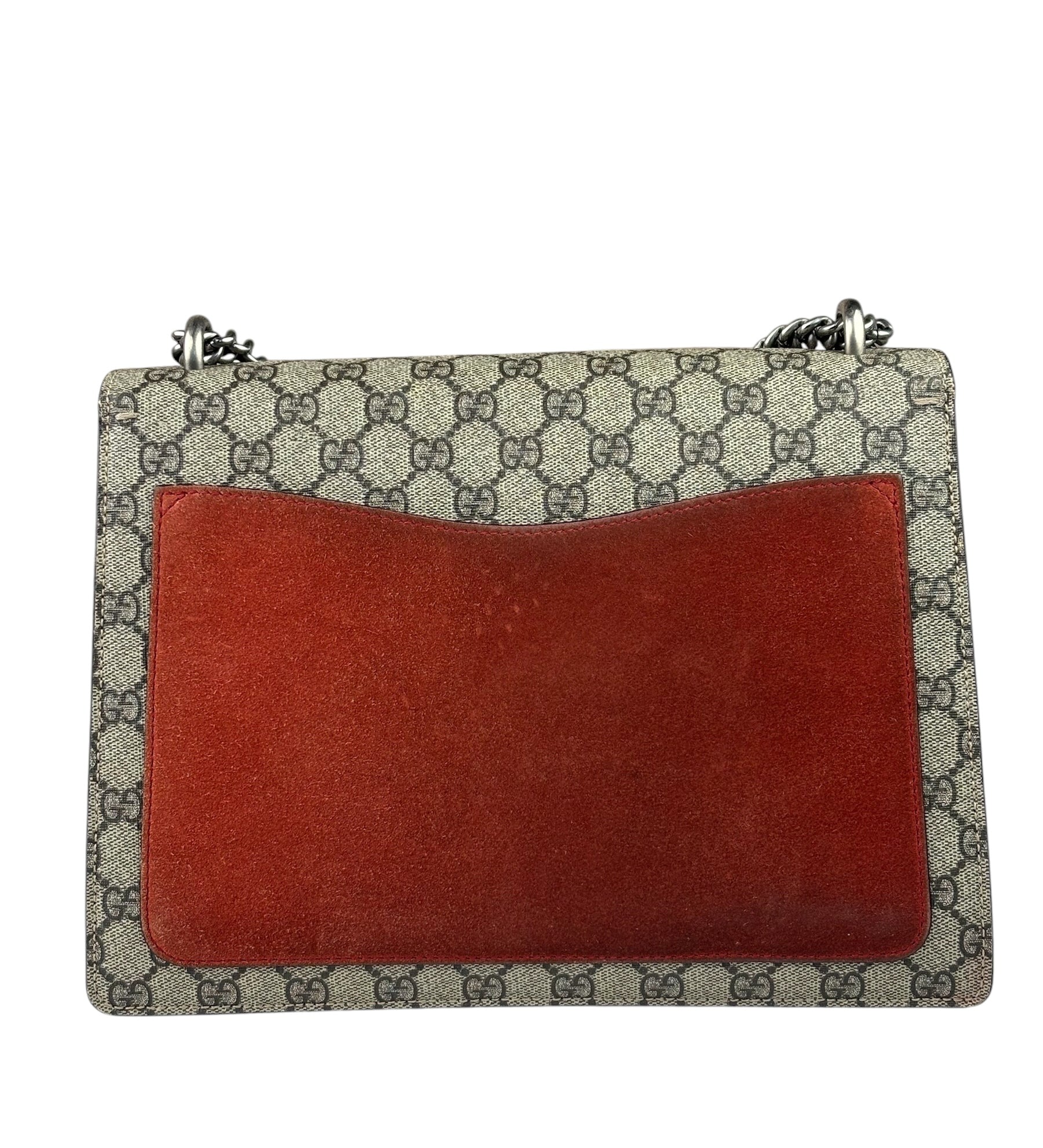 Gucci Beige/Red Leather/Suede Trim GG Supreme Dionysus Shoulder Bag