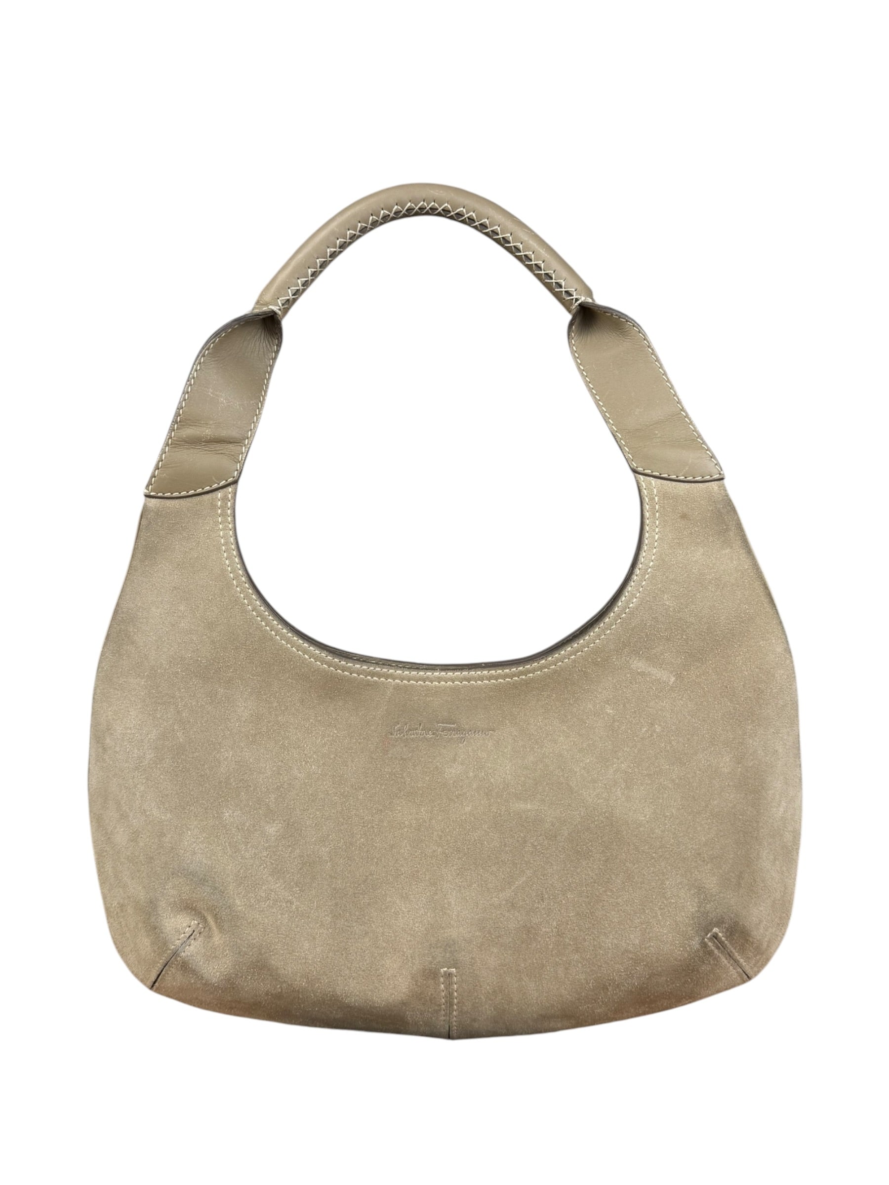 Ferragamo Vintage Beige Suede Hobo Shoulder Bag