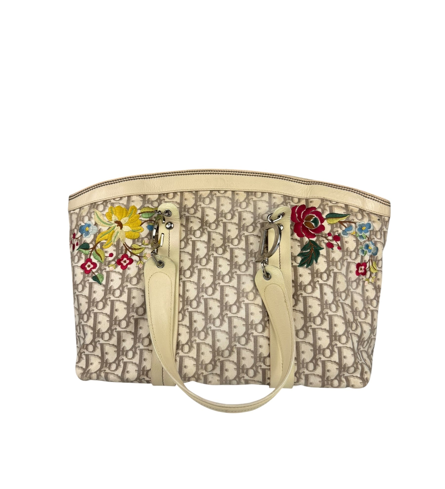 Christian Dior Vintage Diorissimo Embroidered Flowers Tote