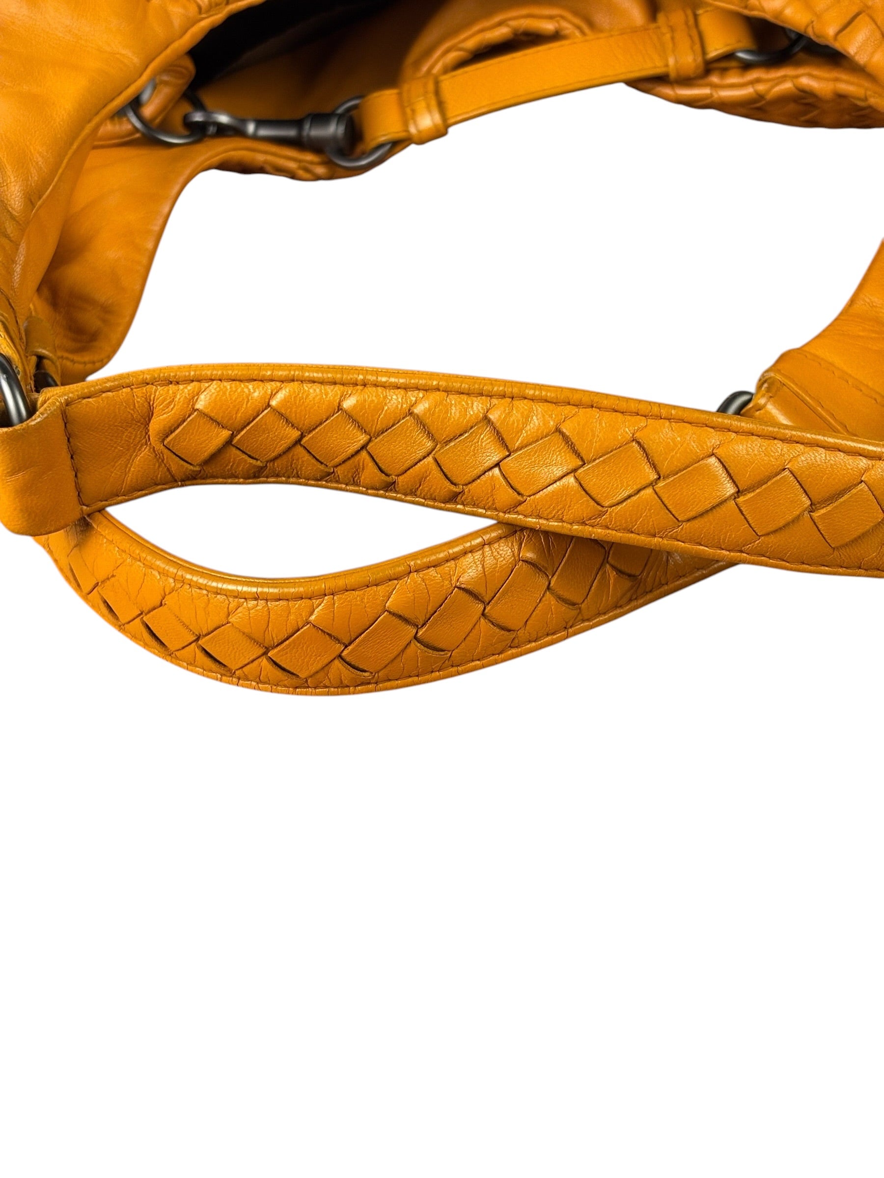 Bottega Veneta Orange/Brown Woven Leather Campana Shoulder Bag
