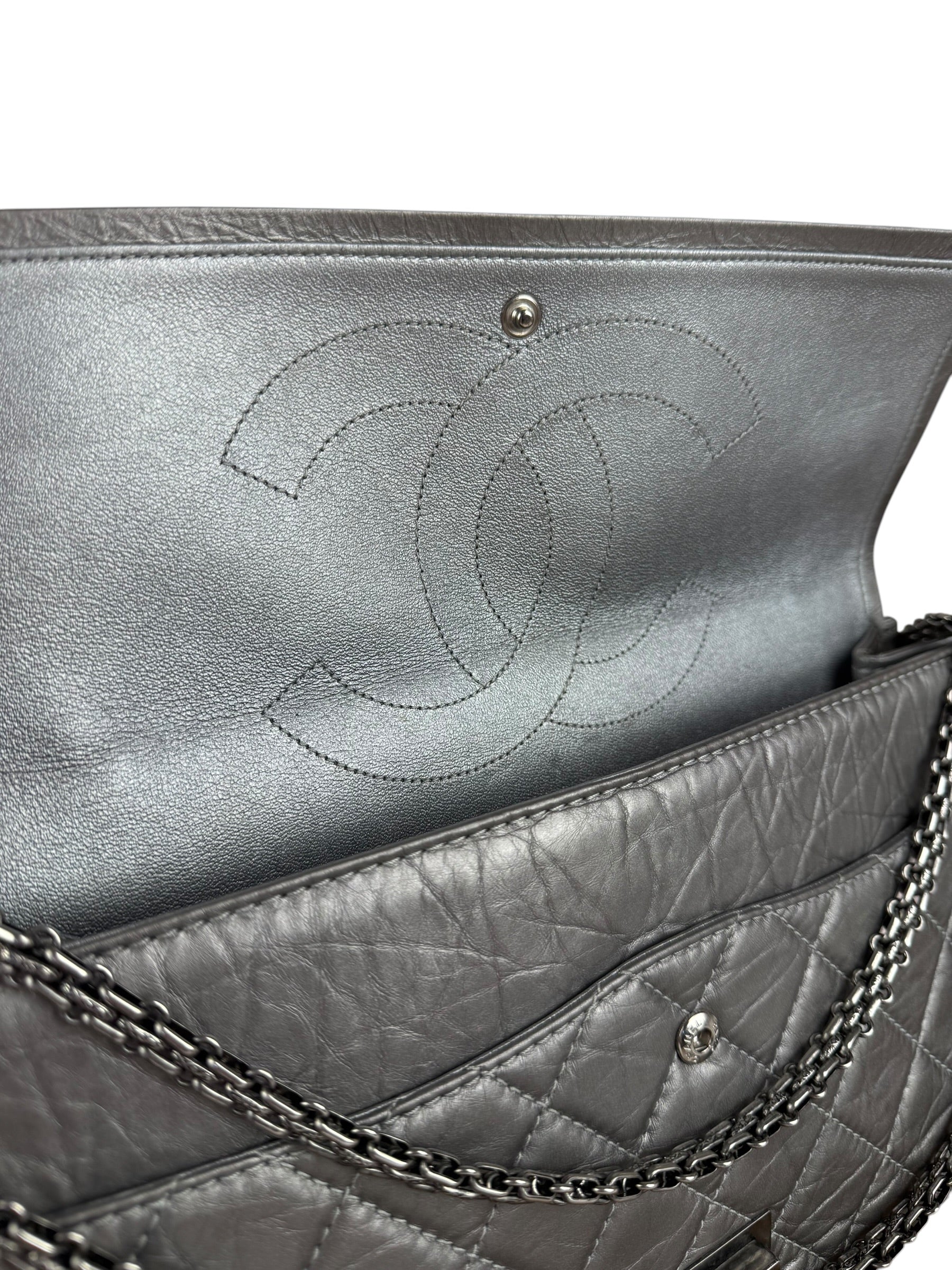 Chanel Metallic Silver Leather Reissue Double Flap Shoulder Bag 2.55 2005