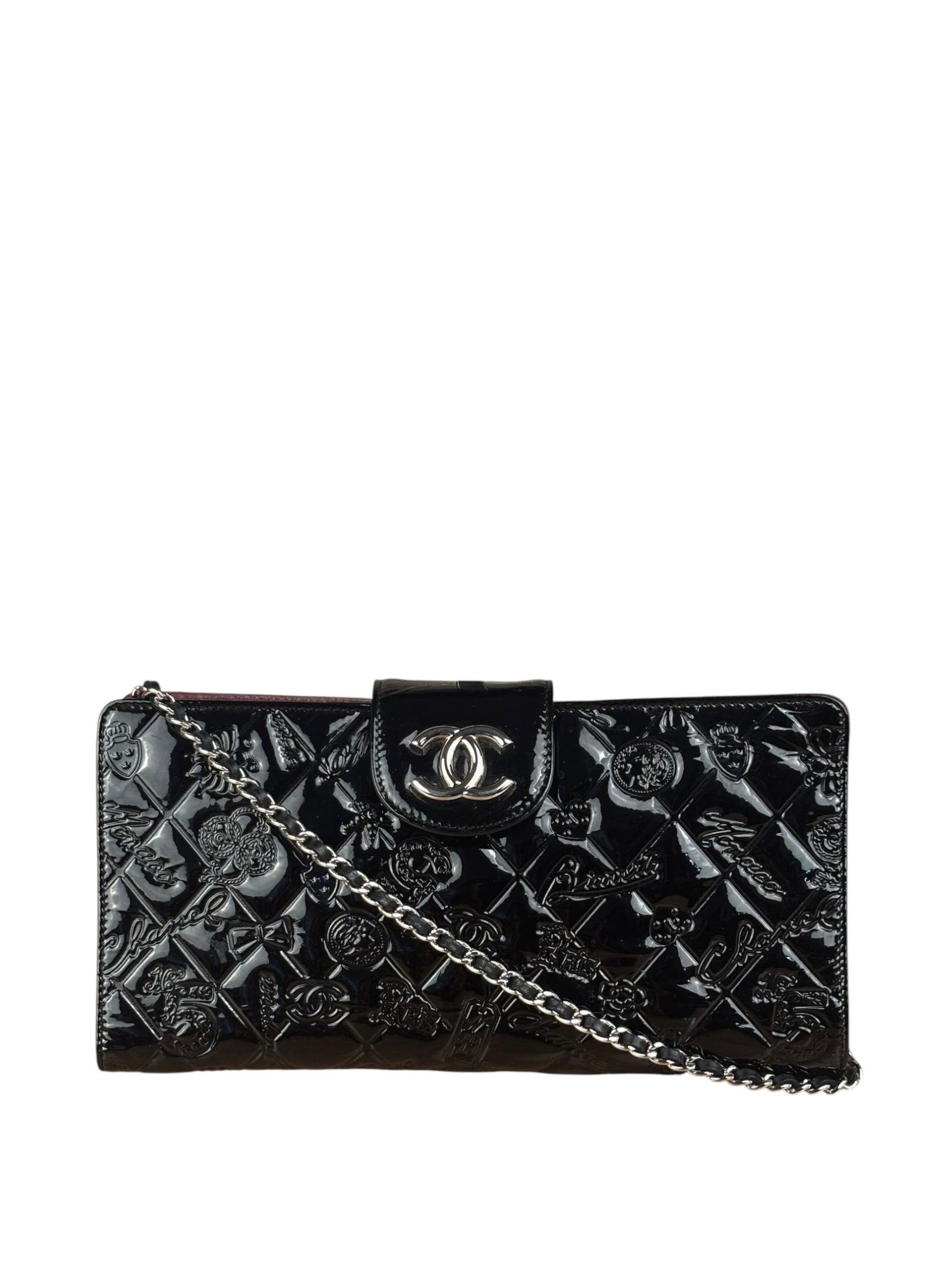 Chanel Black/Burgundy Chain Wallet Shoulder Bag 2010