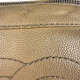 Chanel CC Vintage Beige Leather Caviar Wood Chain Hobo Bag
