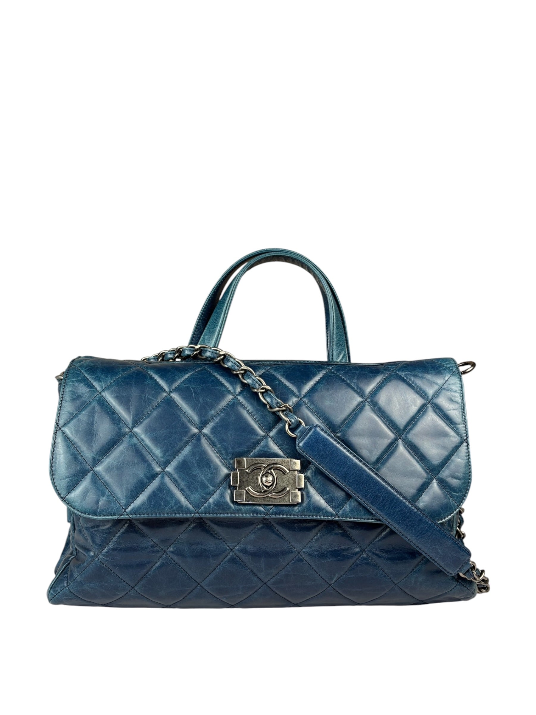Chanel Blue Quilted Calfskin Large Convertible Boy Two-Way Bag 2012