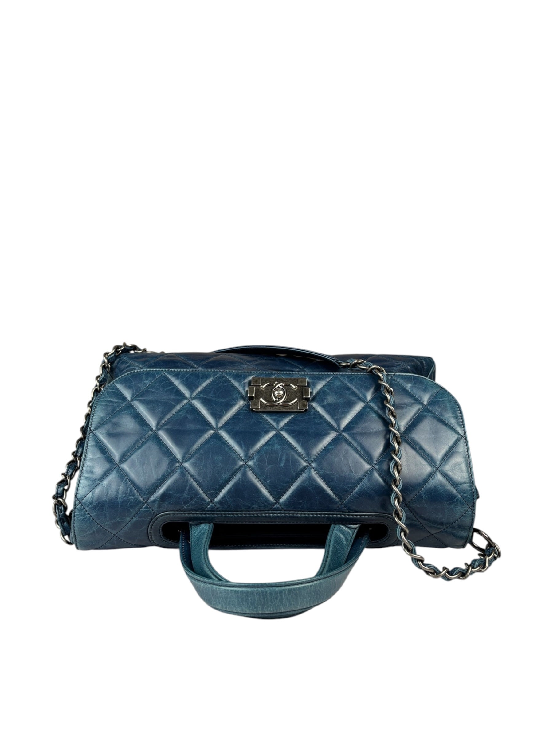 Chanel Blue Quilted Calfskin Large Convertible Boy Two-Way Bag 2012
