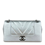 Chanel 2017 Mademoiselle Silver Chevron Single Flap