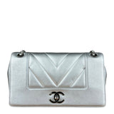 Chanel 2017 Mademoiselle Silver Chevron Single Flap