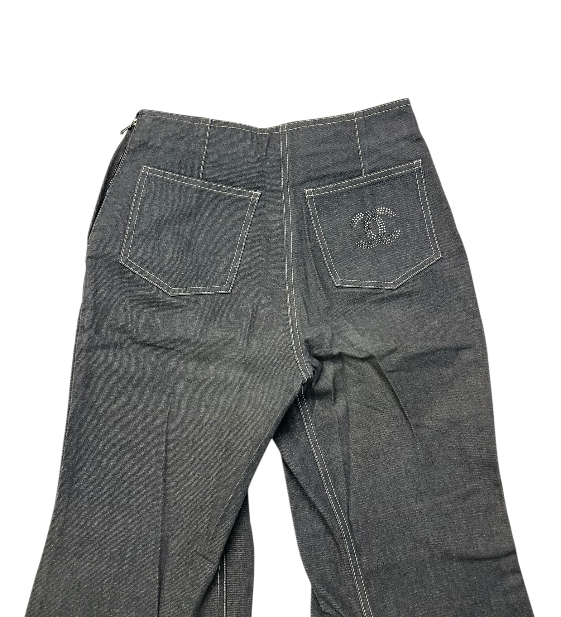 Chanel Vintage Washed Black Denim Flare Jeans