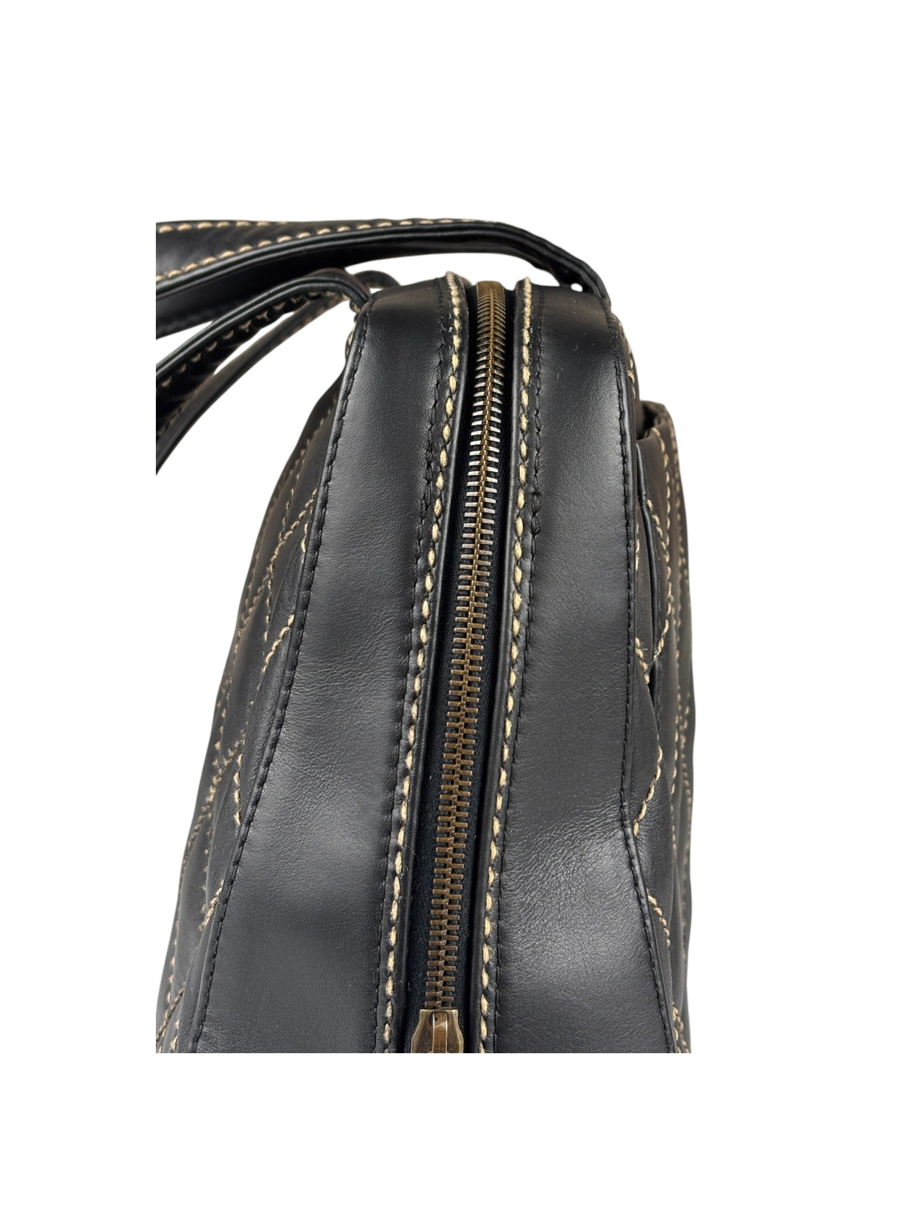 Chanel Vintage Black Leather Wild Stitch Bowler Handbag 2001