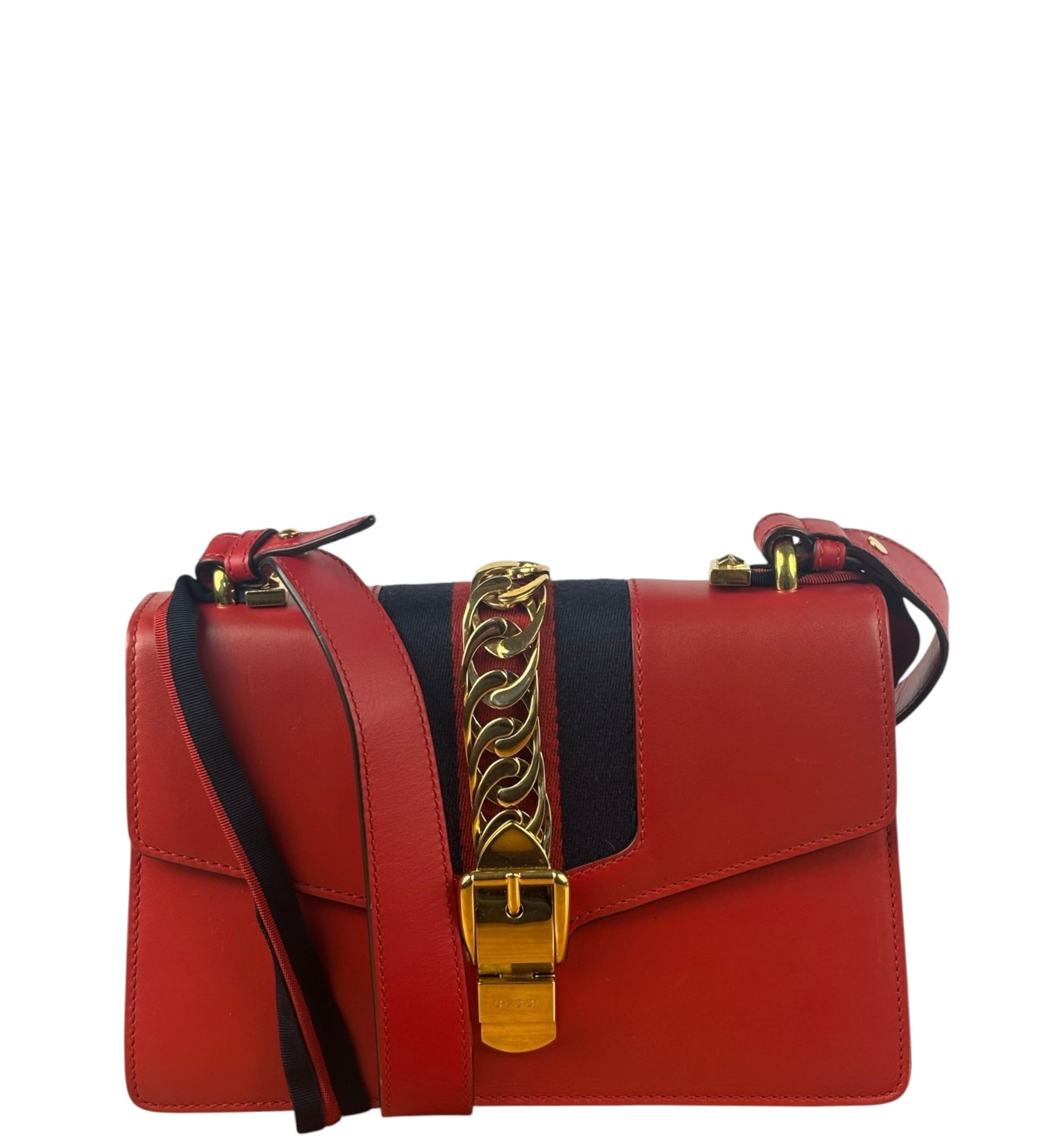 Gucci Red Leather Sylvie Shoulder Bag