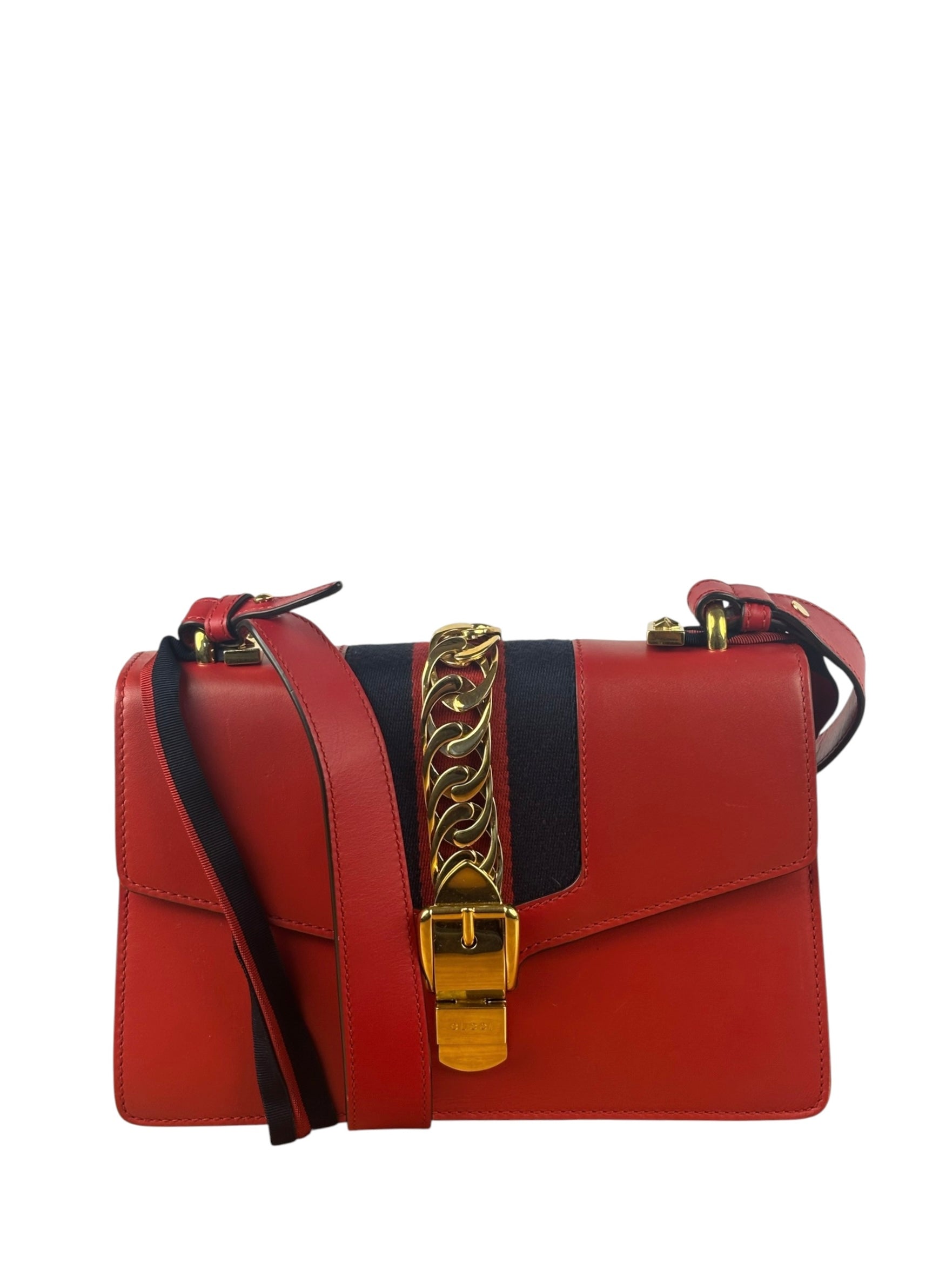 Gucci Red Leather Sylvie Shoulder Bag